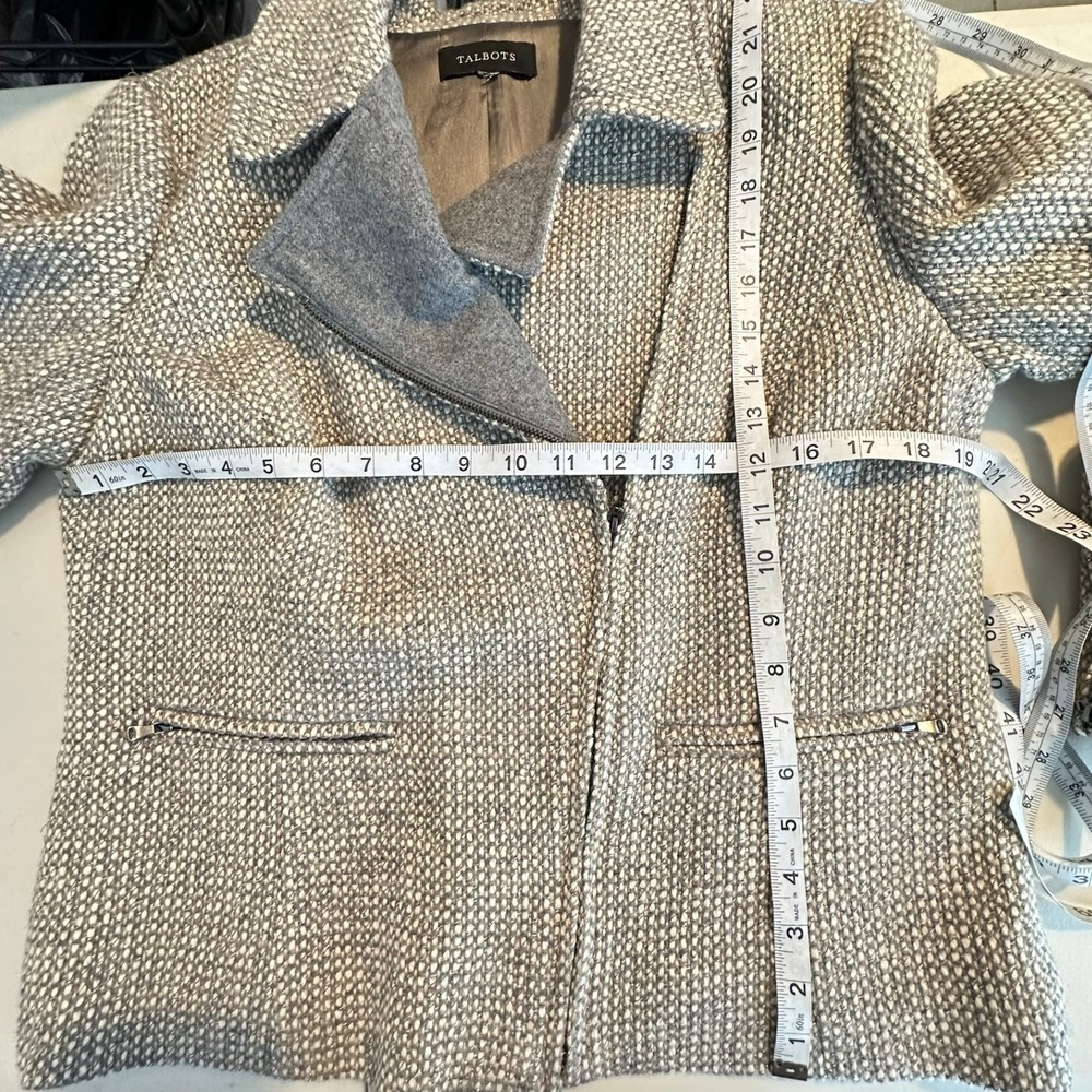 Talbots Womens Tweed Moto Jacket Gray Wool‎ Blend Textured Zippered Size - Picture 10 of 11
